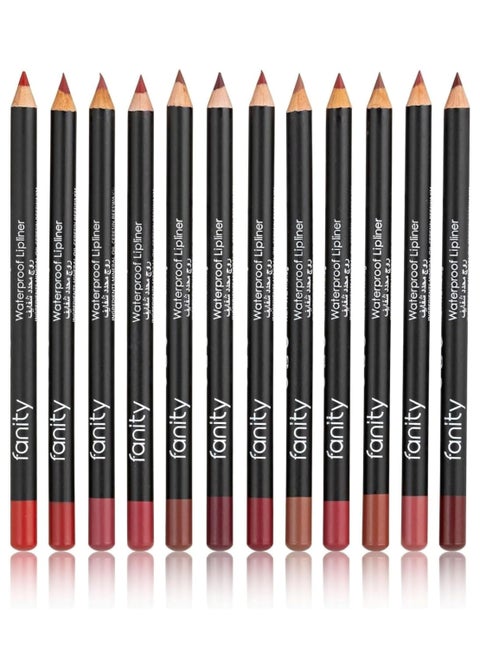 مجموعة أقلام تحديد الشفاه مضادة للماء مكونة 12 قطعة متعدد الألوان