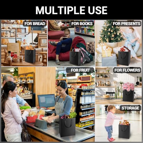 EUSOAR Shopping Bags for Boutique, 20pcs 7.8" x 3.9" x 11" Medium Sturdy Black Kraft Paper Gift Bags with Cloth Handle Bulk for Business, Craft Grocery, Party, Wedding - Image 4