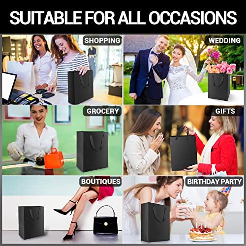 EUSOAR Shopping Bags for Boutique, 20pcs 7.8" x 3.9" x 11" Medium Sturdy Black Kraft Paper Gift Bags with Cloth Handle Bulk for Business, Craft Grocery, Party, Wedding - Image 5