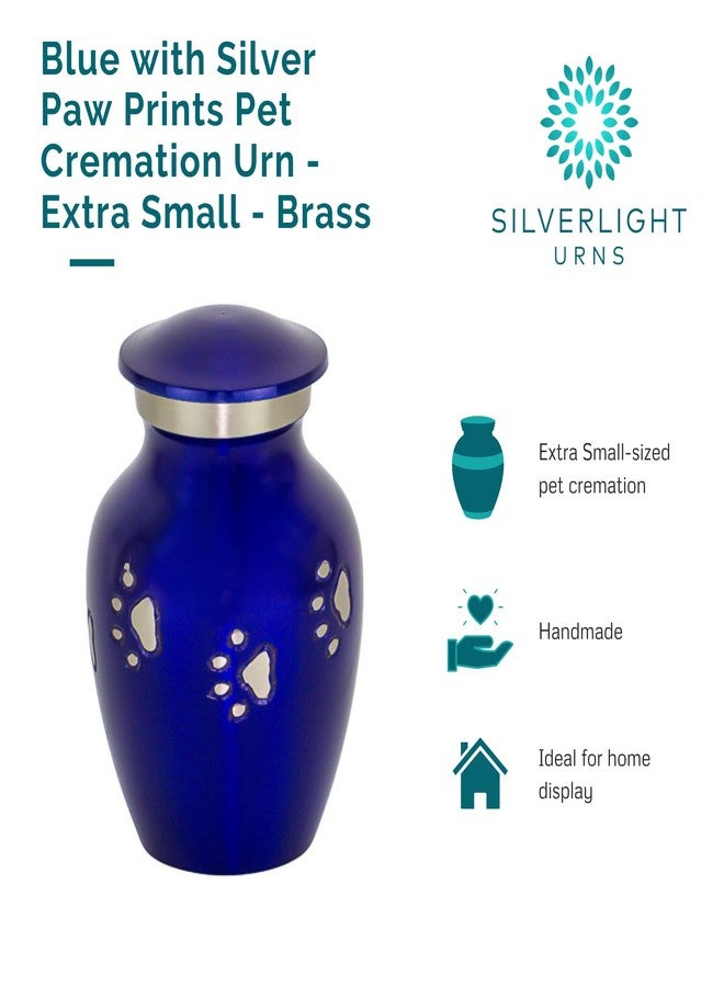 Silverlight Urns Blue with Silver Paw Prints Extra Small Pet Cremation Urn for Ashes, Brass, Blue Pet Urn, Dog Urn, Cat Urn, Extra Small Sized Pet Urn, 3.75 Inches High - Image 4