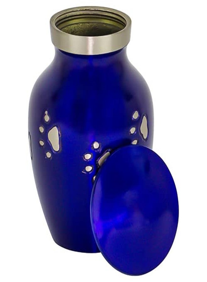 Silverlight Urns Blue with Silver Paw Prints Extra Small Pet Cremation Urn for Ashes, Brass, Blue Pet Urn, Dog Urn, Cat Urn, Extra Small Sized Pet Urn, 3.75 Inches High - Image 2