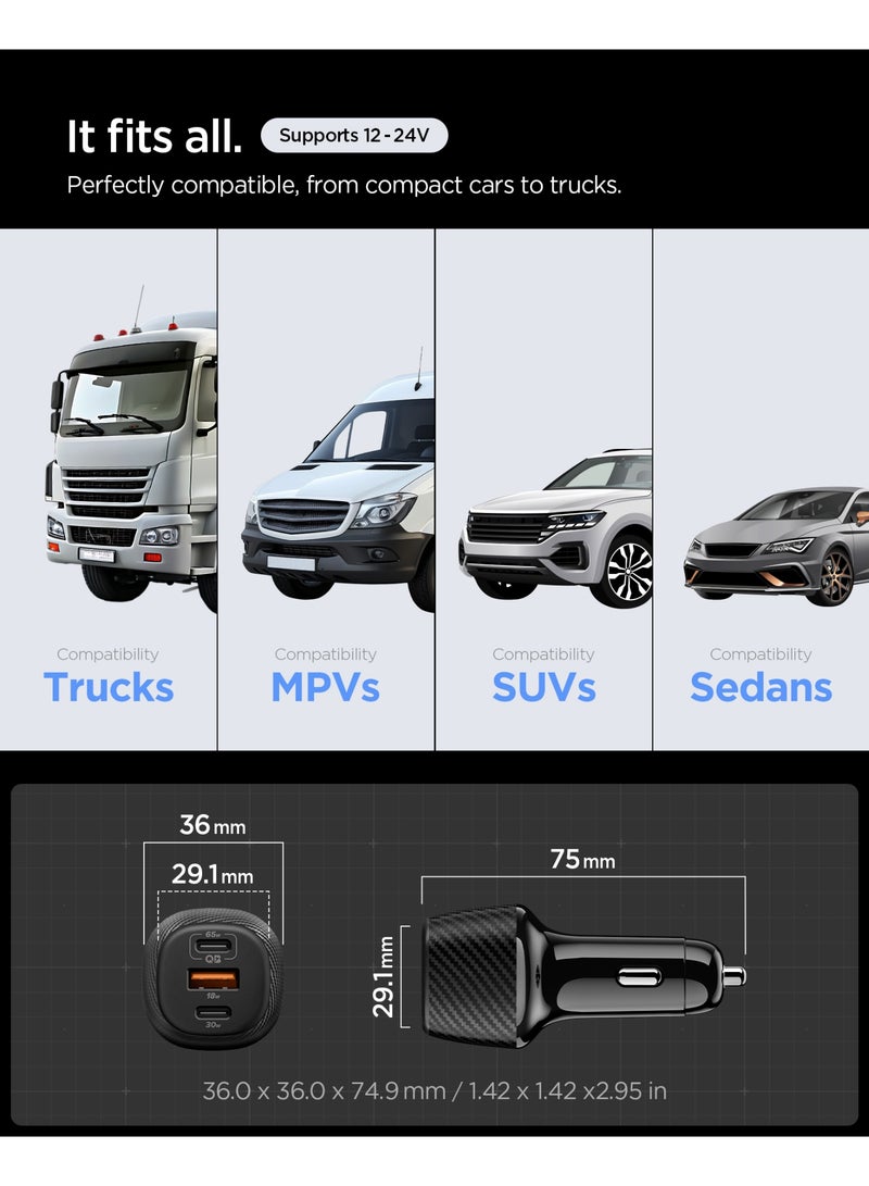 Spigen شاحن سيارة سريع 113 واط USB C من ArcStation [يشمل كابل E-Marker] شاحن صغير بمنافذ 3 - Image 5