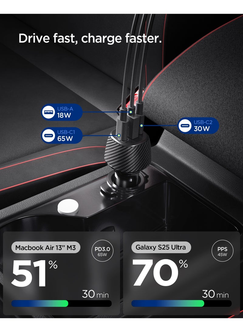 Spigen شاحن سيارة سريع 113 واط USB C من ArcStation [يشمل كابل E-Marker] شاحن صغير بمنافذ 3 - Image 3