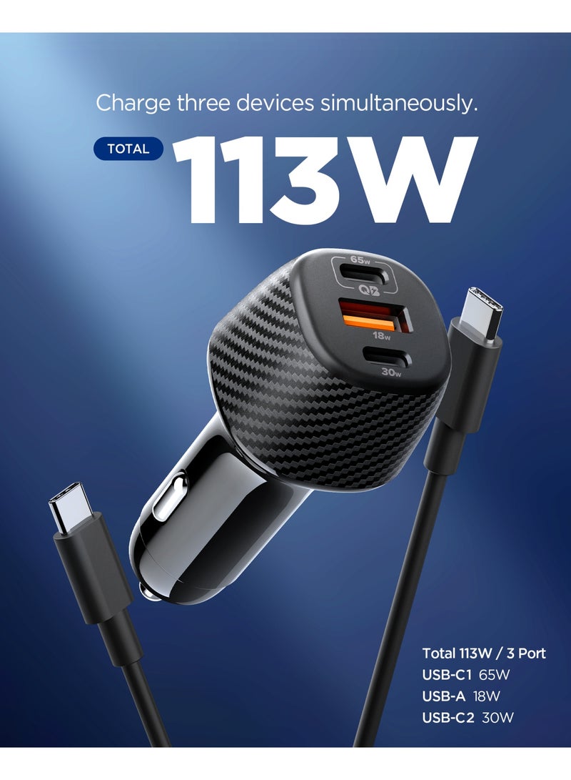 Spigen شاحن سيارة سريع 113 واط USB C من ArcStation [يشمل كابل E-Marker] شاحن صغير بمنافذ 3 - Image 2