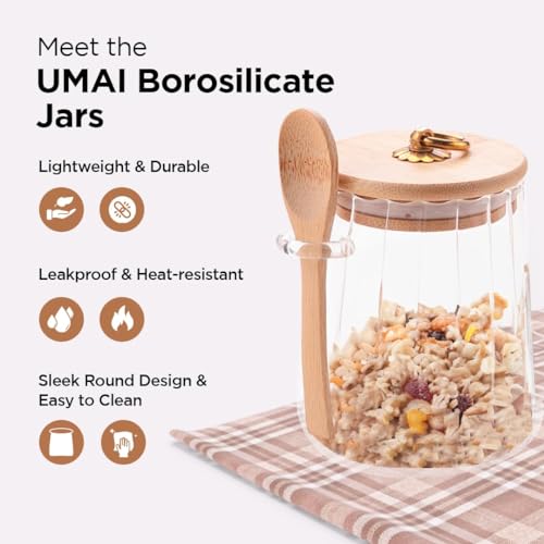 UMAI Borosilicate Glass Jar with Bamboo Lid | Kitchen Organizer Items and Storage | Multi-utility, Leakproof, Airtight Storage Jar for Cookies, Snacks, Tea, Coffee, Sugar | Set of 2 (635ml) - Image 3