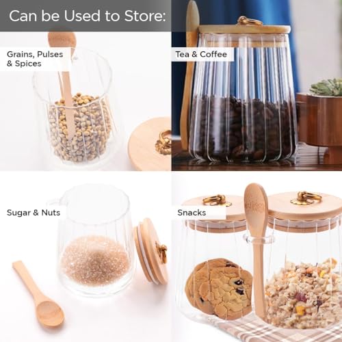 UMAI Borosilicate Glass Jar with Bamboo Lid | Kitchen Organizer Items and Storage | Multi-utility, Leakproof, Airtight Storage Jar for Cookies, Snacks, Tea, Coffee, Sugar | Set of 2 (635ml) - Image 5