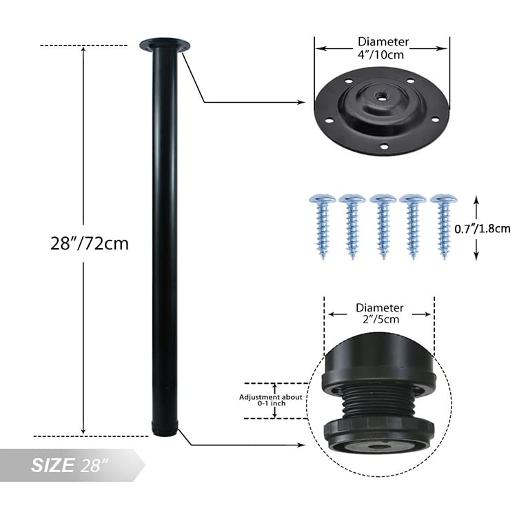 QLLY 28 inch Adjustable Metal Desk Legs, Office Table Furniture Leg Set, Set of 4 (Black) - Image 2