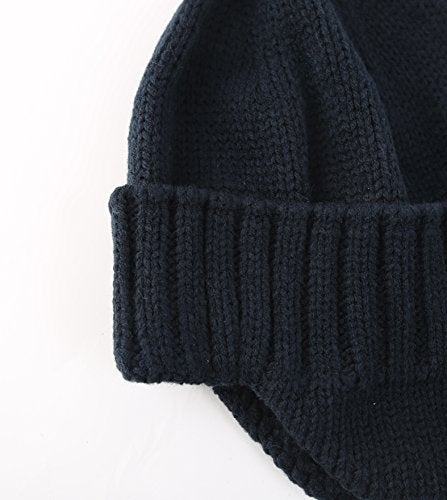 Home Prefer Mens Winter Knit Earflap Hat Cuffed Beanie with Ears Warmer Navy Blue - Image 4