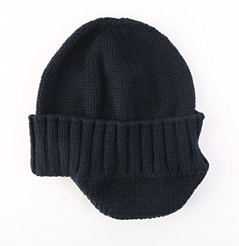 Home Prefer Mens Winter Knit Earflap Hat Cuffed Beanie with Ears Warmer Navy Blue - Image 3