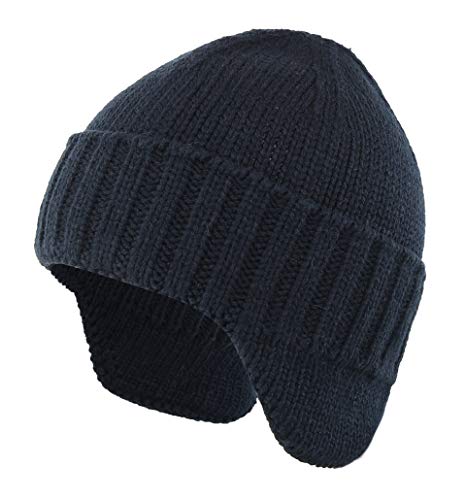 Home Prefer Mens Winter Knit Earflap Hat Cuffed Beanie with Ears Warmer Navy Blue - Image 5