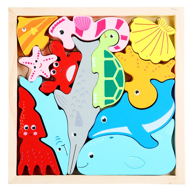 Cartoon Animal Three-Dimensional Puzzle Puzzle Children'S Wooden Puzzle Early Education Hand Grip Board Fruit And Vegetable Traffic Toys - Image 1