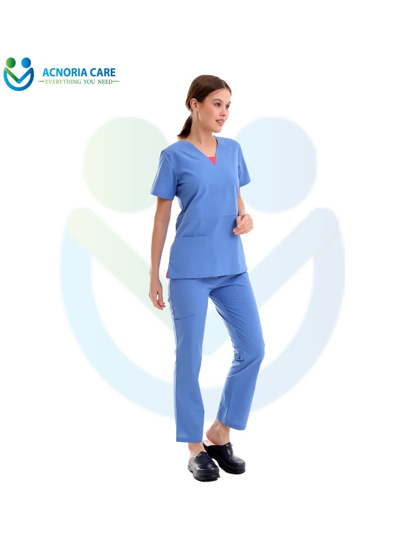 ACNORIA CARE Women's Medical Scrubs Consisting Of Two Pieces A Blouse And Pants, 35% Cotton And 65% Polyester Blue Color - Size M - From Acnoria Care - Image 4