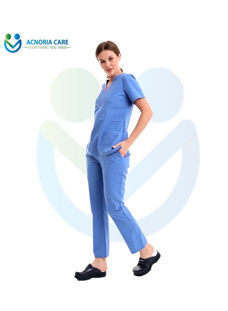 ACNORIA CARE Women's Medical Scrubs Consisting Of Two Pieces A Blouse And Pants, 35% Cotton And 65% Polyester Blue Color - Size M - From Acnoria Care - Image 5