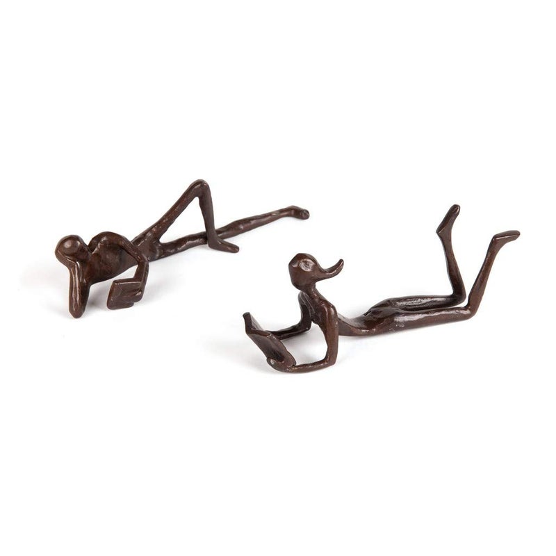 Danya B Danya B ZD17346 Man and Woman Leisurely Reading a Book Bronze Sculptures  Metal Shelf Dcor 2 Piece Set 