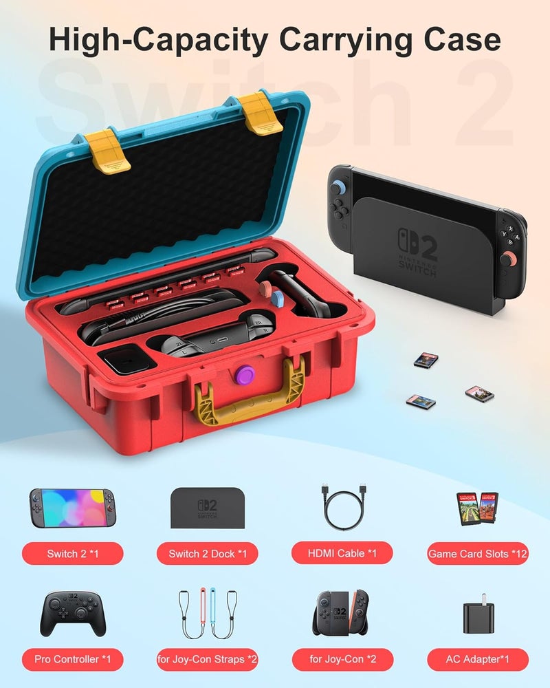 STARTRC GAMES Hard Carrying Case for Nintendo Switch 2, Professional Deluxe IP67 Waterproof, Soft Lining Hard Travel Case for Nintendo Switch 2 Console Pro Controller & Accessories (Blue & Orange) - Image 2
