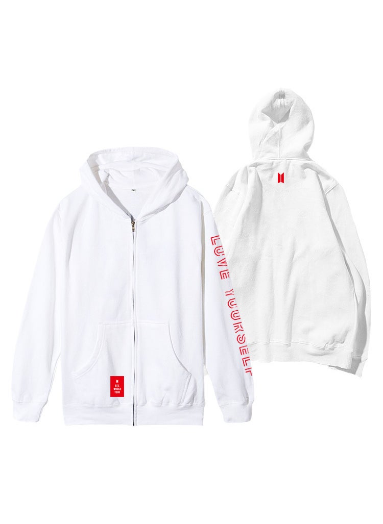 Generic - Love Yourself Youth Group Sweatshirt Zipper Hooded Cardigan Jacket Trendy Casual Style Teenage Fashion Outerwear White-thin - Image 1