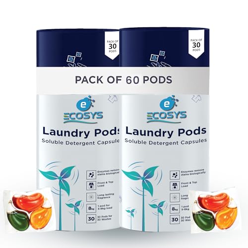 Ecosys 3-in-1 Dissolvable Magic Laundry Pods for 60 washes: Bio Enzymes Infused, Tough Stain Removal with Floral Aroma,1 Pod = 1 Wash for 5-7kg (Pack of 60) - Image 1