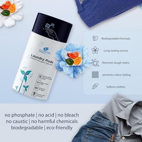 Ecosys 3-in-1 Dissolvable Magic Laundry Pods for 60 washes: Bio Enzymes Infused, Tough Stain Removal with Floral Aroma,1 Pod = 1 Wash for 5-7kg (Pack of 60) - Image 4