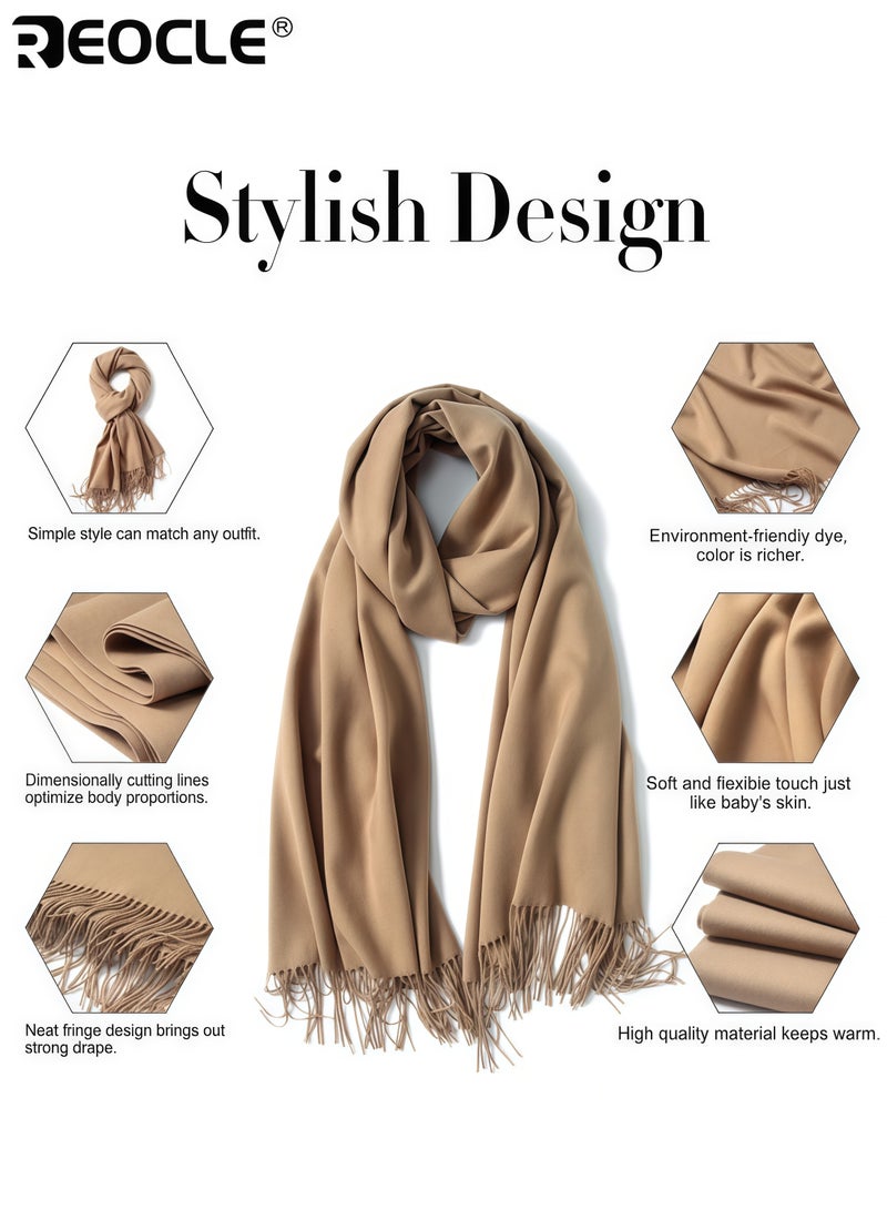 ريوكل شال نسائي متعدد الاستخدامات بدفء وشعور الكشمير الصناعي، لف متعدد الوظائف بتصميم خفيف الوزن لتنسيق الشال حول الرقبة - Image 5