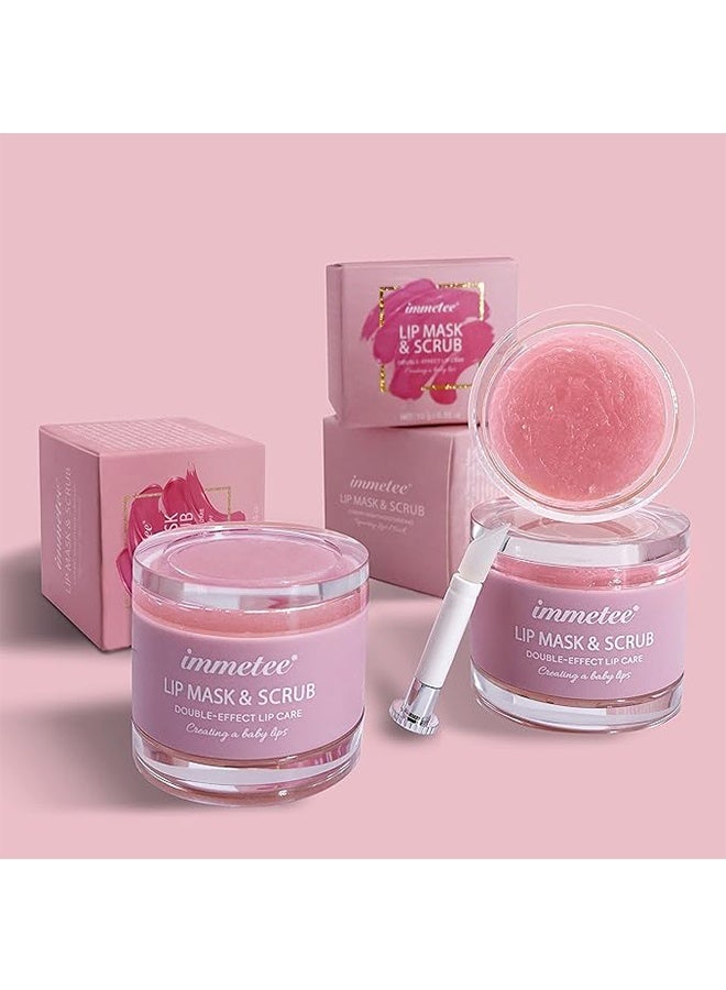 immetee Lip Scrubs Exfoliator & Moisturizer, Lip Mask 2 in 1 Double Effectively Repairs Dry Cracked Lips, Lip Scrubs Exfoliator Dead Skin Moisturizer, Lip Mask Overnight (0.35Oz+Brush) - Image 2