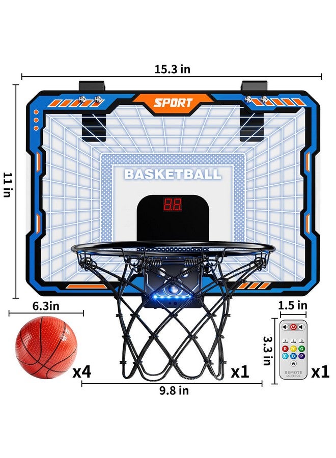 TEMI حلقة كرة السلة الداخلية مع جهاز تحكم عن بعد TEMI، حلقة كرة السلة مع 7 أضواء LED، حلقة صغيرة مع لوحة تسجيل و 4 كرات، هدايا ألعاب كرة السلة للأطفال من 3 إلى 12 سنة - Image 2