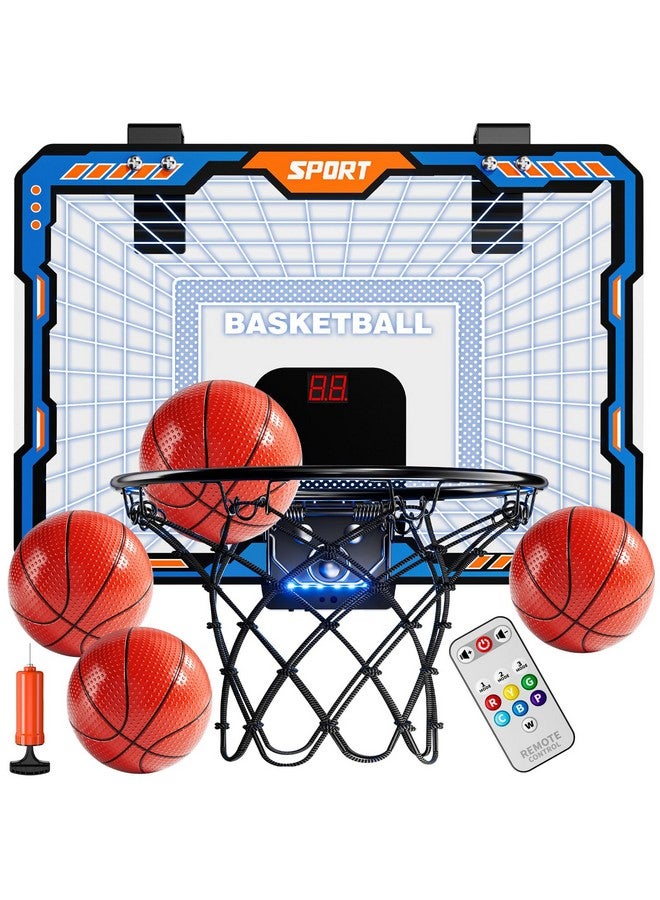 TEMI حلقة كرة السلة الداخلية مع جهاز تحكم عن بعد TEMI، حلقة كرة السلة مع 7 أضواء LED، حلقة صغيرة مع لوحة تسجيل و 4 كرات، هدايا ألعاب كرة السلة للأطفال من 3 إلى 12 سنة - Image 1