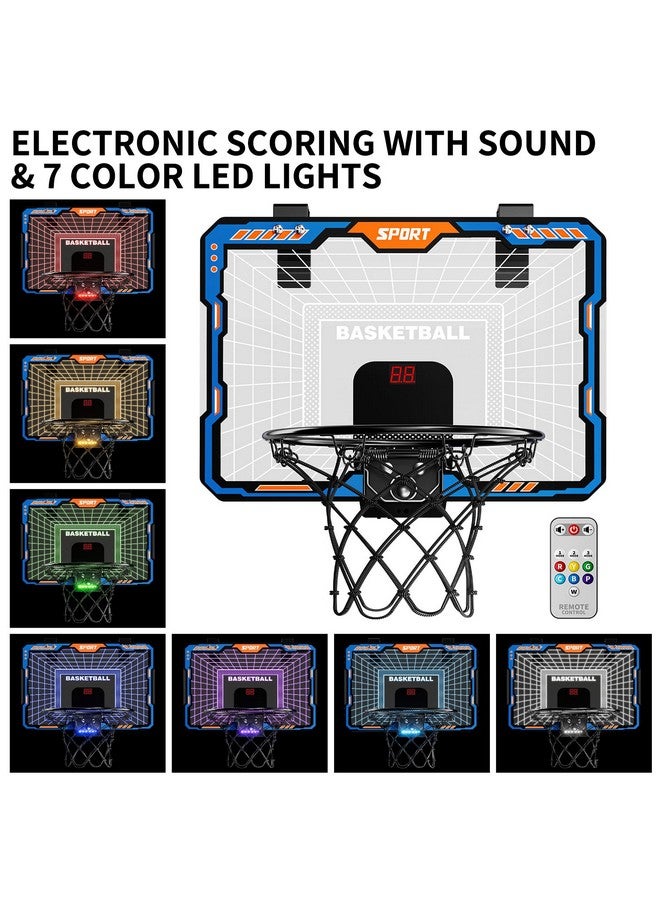 TEMI حلقة كرة السلة الداخلية مع جهاز تحكم عن بعد TEMI، حلقة كرة السلة مع 7 أضواء LED، حلقة صغيرة مع لوحة تسجيل و 4 كرات، هدايا ألعاب كرة السلة للأطفال من 3 إلى 12 سنة - Image 4