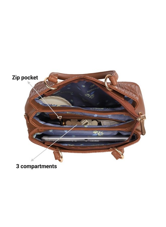 Mochi Women's Tan Fashionable Faux Leather Satchel Bag (66-362) - Image 5