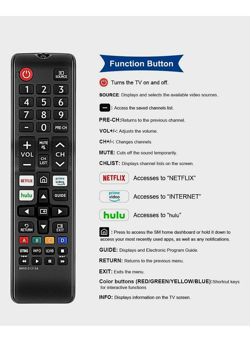 manar Newest Universal Remote Control for All Samsung TV Remote Compatible All Samsung Smart LED QLED UHD SUHD HDR LCD Frame Curved Solar HDTV 4K 8K 3D TVs BN59-01315A  - Image 3