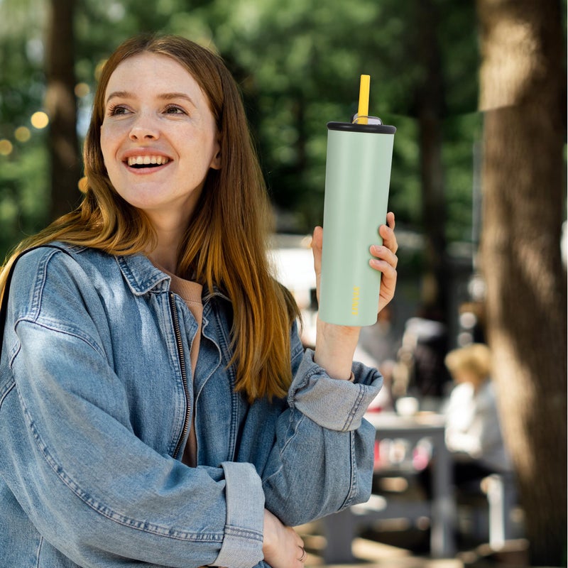 LINVIA Candy Tumbler, 25 oz Insulated Stainless Steel Water Bottle, 2-in-1 Lid with Flexible Straw, BPA-Free, Cup Holder Friendly, Dishwasher Safe, Avocado Green - Image 5