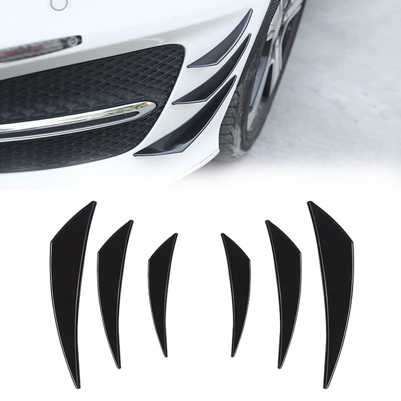 GKmow Pack-6 Car Spoiler Canards Kit, Universal Auto Front Bumper Lip Splitter, Body Anti-Collision Diffuser, Exterior Soft Rubber Decorative Stickers (Glossy Black) - Image 1