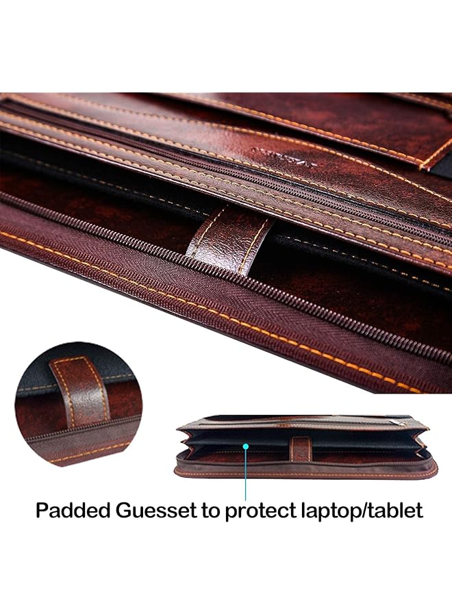erorex Portfolio Folder With Pu Leather Handy Padfolio Organizer With Zippered Spacious And Pratcial Briefcase For Business Office And Daily Use Brown  - Image 2