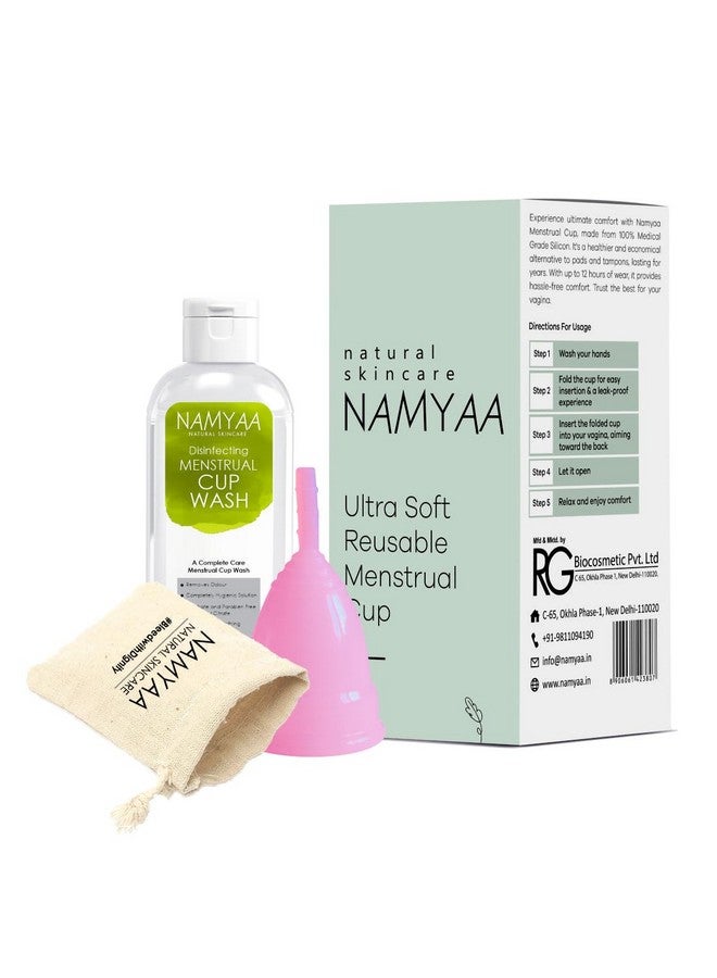 NAMYAA Reusable Menstrual Cup For Women With Menstrual Cup Wash 100Ml |Combo Pack|Cup With Pouch |Ultra Soft, Odour And Rash Free |100% Medical Grade Silicone |No Leakage |Us Fda Registered (Medium) - Image 1
