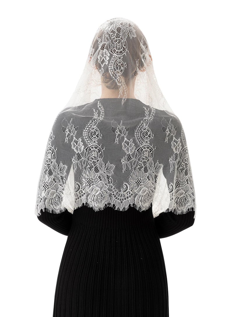 PAMOR Spanish Style Lace Traditional Vintage Inspired Infinity Shape Mantilla Veil Latin Mass Head Covering (Ivory) - Image 5