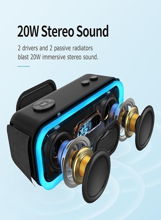 DOSS SoundBox Pro Bluetooth Speaker with 20W Stereo Sound, Active Extra Bass, 20H Playtime, IPX6 Waterproof, TWS Pairing, Multi-Colors Lights, Portable for Hiking, Camping, Beach, Outdoor, Party-Black - Image 2