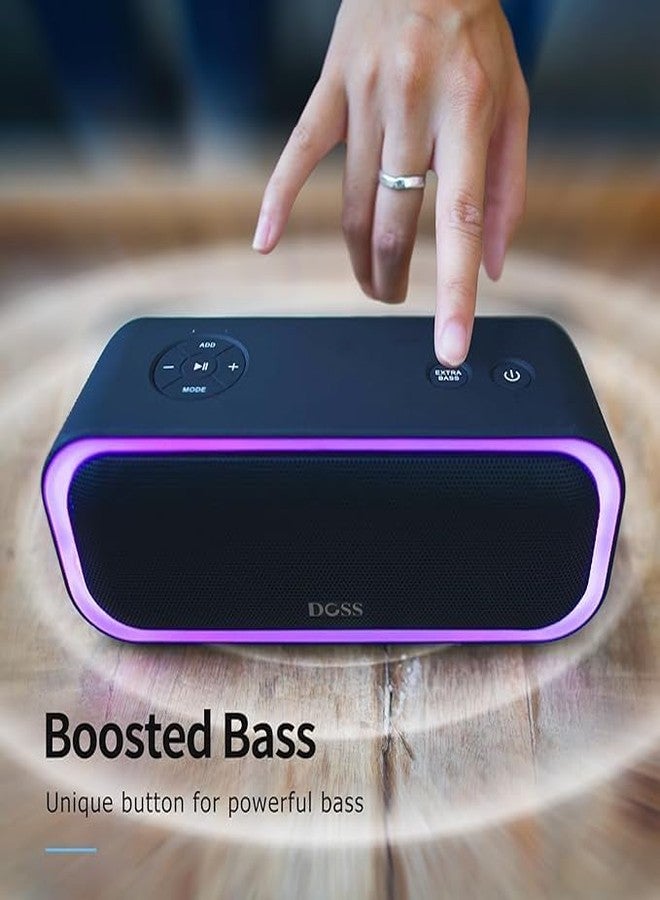 DOSS SoundBox Pro Bluetooth Speaker with 20W Stereo Sound, Active Extra Bass, 20H Playtime, IPX6 Waterproof, TWS Pairing, Multi-Colors Lights, Portable for Hiking, Camping, Beach, Outdoor, Party-Black - Image 3