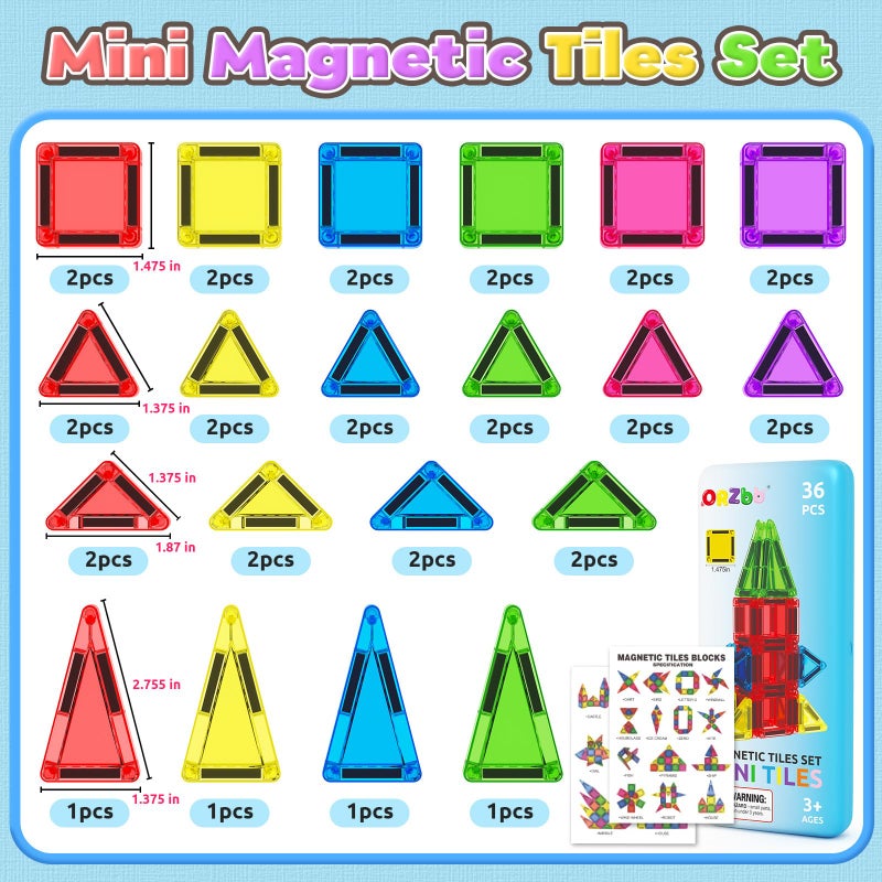ORZbb Magnetic Tiles Mini Travel Toddler Set, Magnetic Blocks Building Kids Toys & Games, Montessori Preschool Classroom Must Haves Educational Learning Sensory Toys for 3+ Year Old Boys Girls Birthday Gift - Image 3
