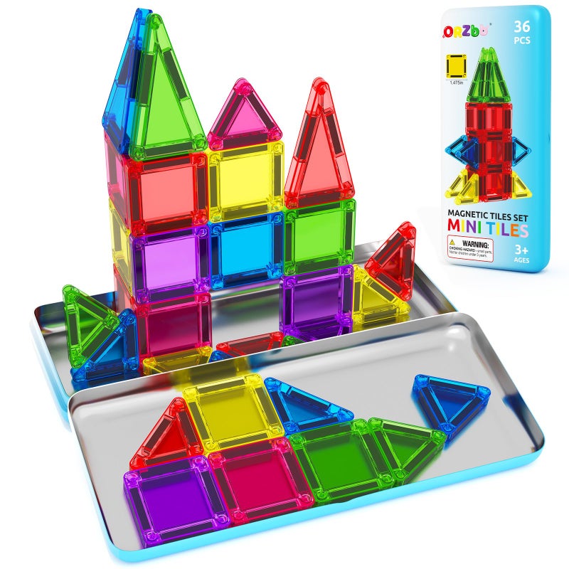 ORZbb Magnetic Tiles Mini Travel Toddler Set, Magnetic Blocks Building Kids Toys & Games, Montessori Preschool Classroom Must Haves Educational Learning Sensory Toys for 3+ Year Old Boys Girls Birthday Gift - Image 1