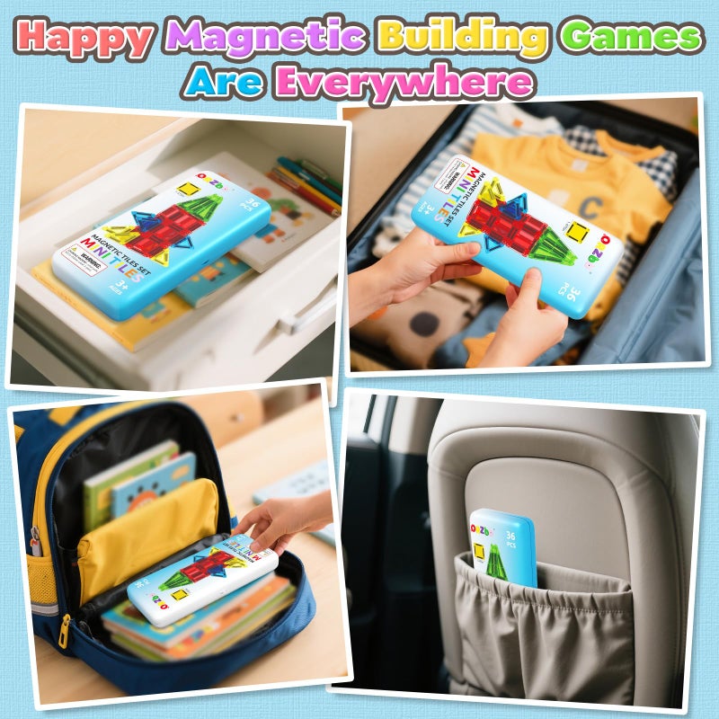 ORZbb Magnetic Tiles Mini Travel Toddler Set, Magnetic Blocks Building Kids Toys & Games, Montessori Preschool Classroom Must Haves Educational Learning Sensory Toys for 3+ Year Old Boys Girls Birthday Gift - Image 2
