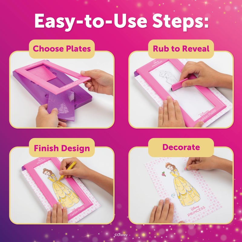 PlayMonster Fashion Plates Disney Princess â€“ Mix-and-Match Drawing Kit, Arts and Crafts, Coloring, Art Supplies, Craft Supplies, Stencils, Crayons Included, Create Your Own Designs, Ages 6+ - Image 2