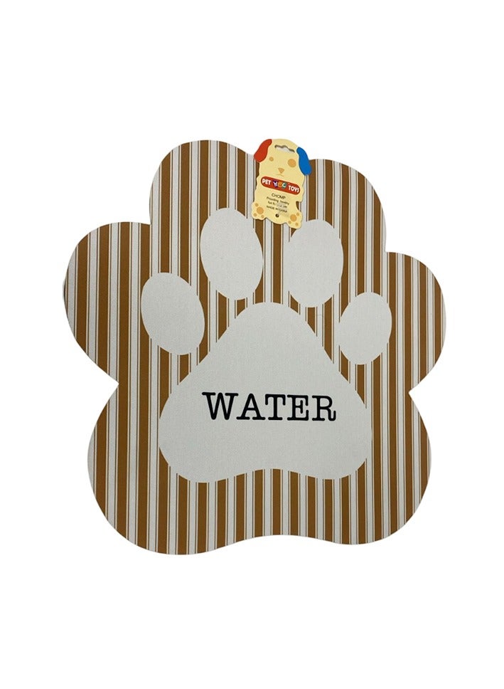Pet Feeding Mat Paw Shaped - Dog and Cat Bowl Mat for Food and Water Bowls, Easy Clean Placemat with Water Print for the Pet Feeding Corner, Striped Design, Brown