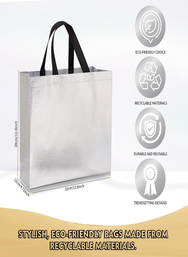 PHOGARY 15Pcs Iridescent Glossy Gift Bags with Handles & Sturdy Base, 12.6x4.7x11 In Reusable Christmas Gift Bags, Non-woven Goodie Bag Bulk for Birthday, Wedding, Holiday Party- 3 Colors - Image 3