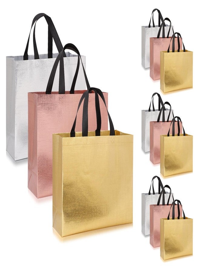 PHOGARY 15Pcs Iridescent Glossy Gift Bags with Handles & Sturdy Base, 12.6x4.7x11 In Reusable Christmas Gift Bags, Non-woven Goodie Bag Bulk for Birthday, Wedding, Holiday Party- 3 Colors - Image 1