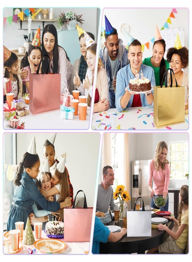 PHOGARY 15Pcs Iridescent Glossy Gift Bags with Handles & Sturdy Base, 12.6x4.7x11 In Reusable Christmas Gift Bags, Non-woven Goodie Bag Bulk for Birthday, Wedding, Holiday Party- 3 Colors - Image 5