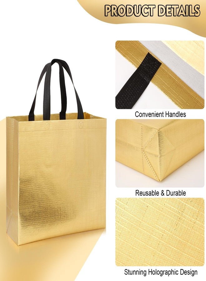PHOGARY 15Pcs Iridescent Glossy Gift Bags with Handles & Sturdy Base, 12.6x4.7x11 In Reusable Christmas Gift Bags, Non-woven Goodie Bag Bulk for Birthday, Wedding, Holiday Party- 3 Colors - Image 2