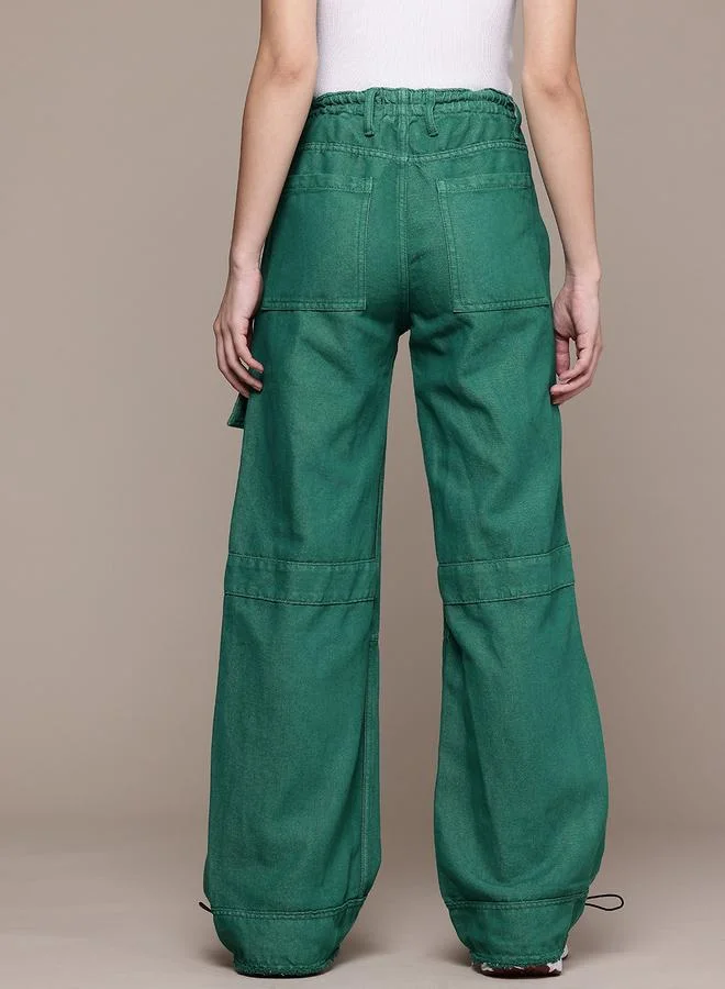 Freehand Green Freehand Women Wide Leg Utility Jeans for Women | Best Price UAE