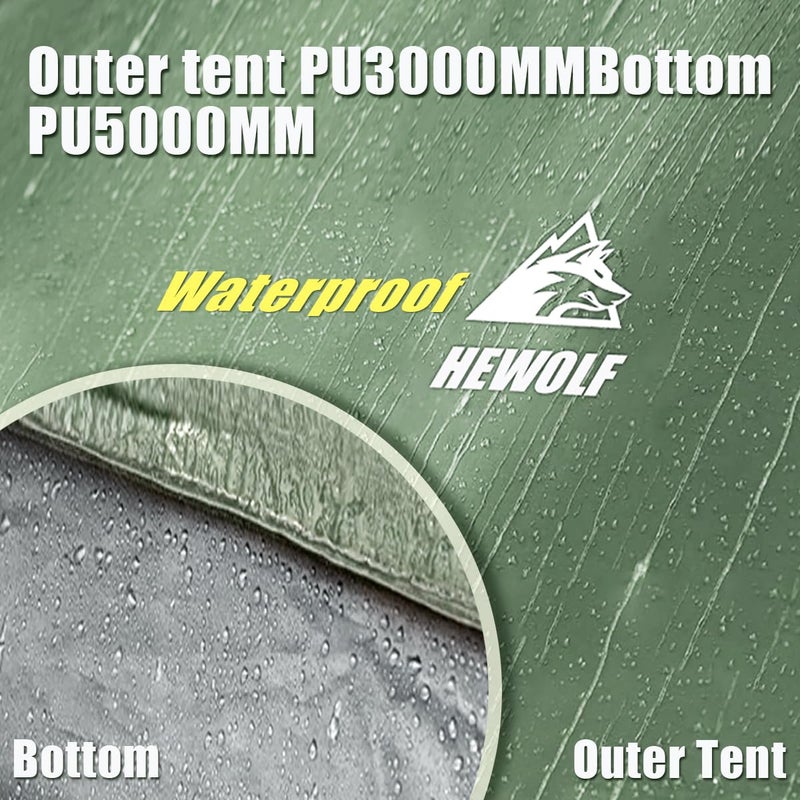 Hewolf 2/3/4 Person Camping Tent - Instant Pop Up Waterproof 2 Doors Tent with Easy Setup | 3-Season Hexagonal Dome Design for Family, Hiking & Traveling (Green-1) - Image 5