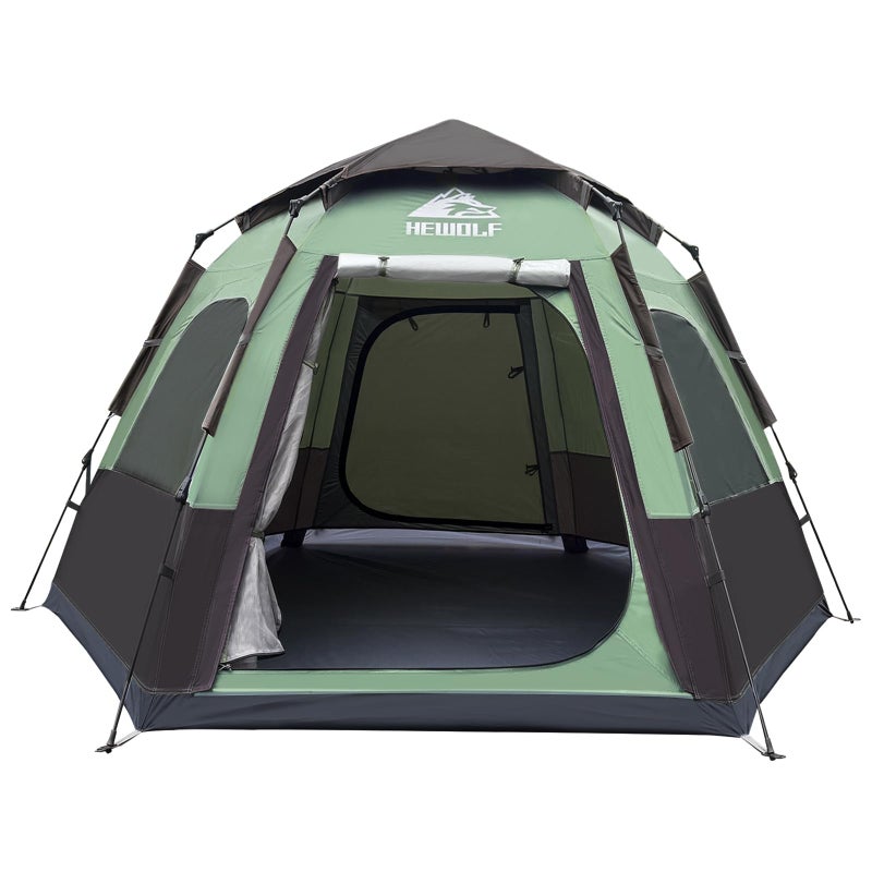 Hewolf 2/3/4 Person Camping Tent - Instant Pop Up Waterproof 2 Doors Tent with Easy Setup | 3-Season Hexagonal Dome Design for Family, Hiking & Traveling (Green-1) - Image 1