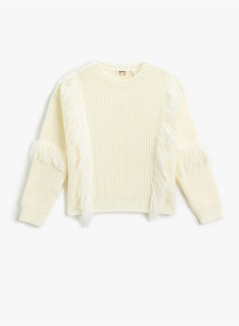 KOTON Knit Sweater Tasseled Detail Crew Neck Long Sleeve