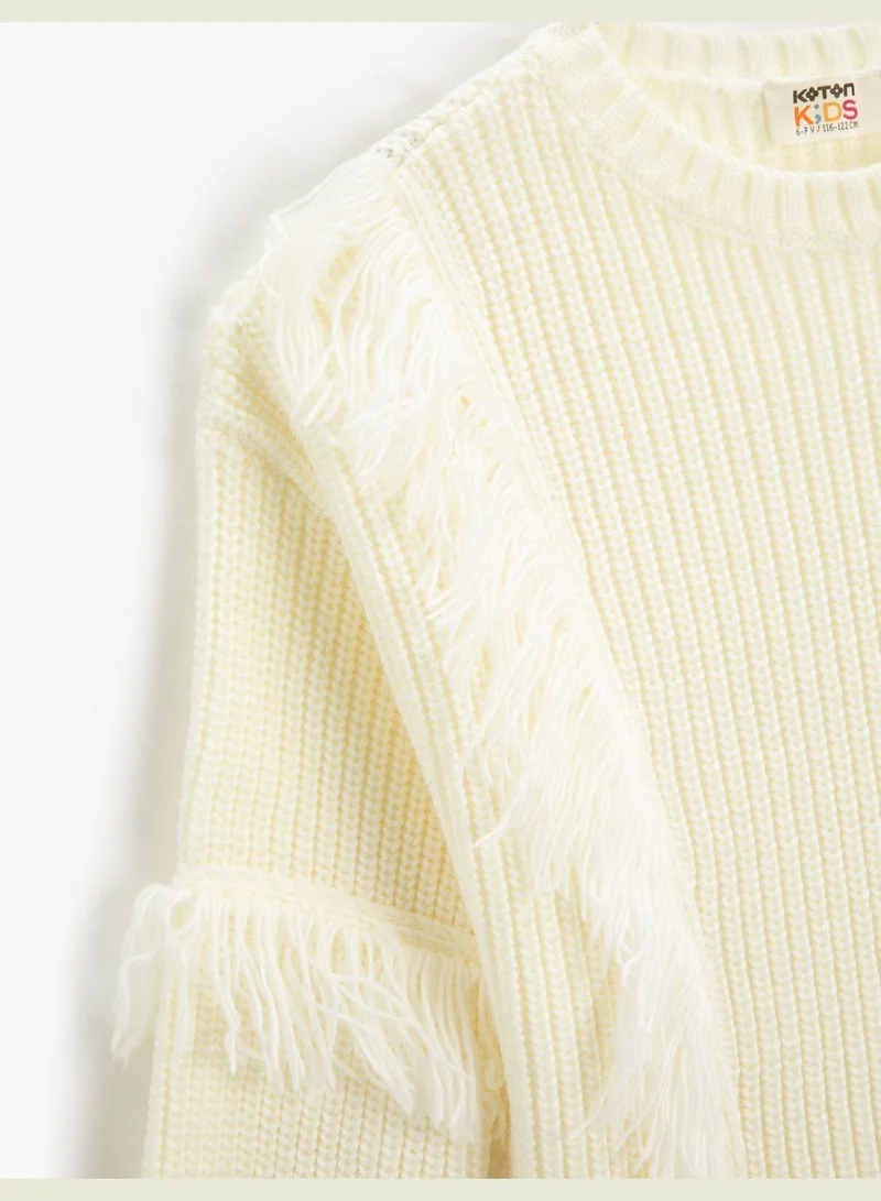 KOTON Knit Sweater Tasseled Detail Crew Neck Long Sleeve